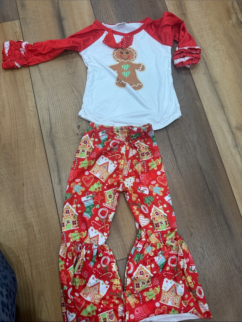 Kids Red Gingerbread Holiday Pajama Set